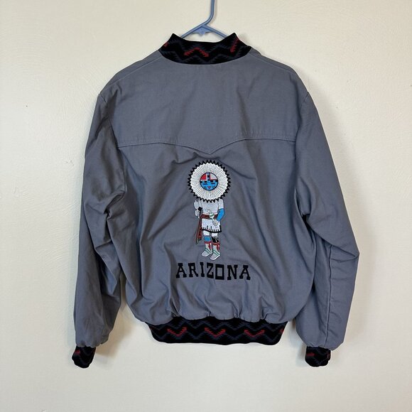 Vintage Mens Grey Arizona Bomber Jacket Canvas Embroidered Kachina XL - Picture 3 of 11